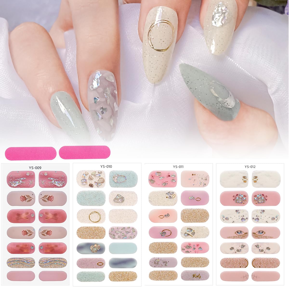 MAYCREATE Nail Stickers Set with 4 Designs Fake Nail Decal Sticker Full Cover Nail Art Sticker Self Adhesive Embossing Nail Art Sticker for Various Nail Shape DIY Art Decal (56pcs) MAYCREATE Nail Stickers Set with 4 Designs Fake Nail Decal Sticker Full Cover Nail Art Sticker Self Adhesive Embossing Nail Art Sticker for Various Nail Shape DIY Art Decal (56pcs)